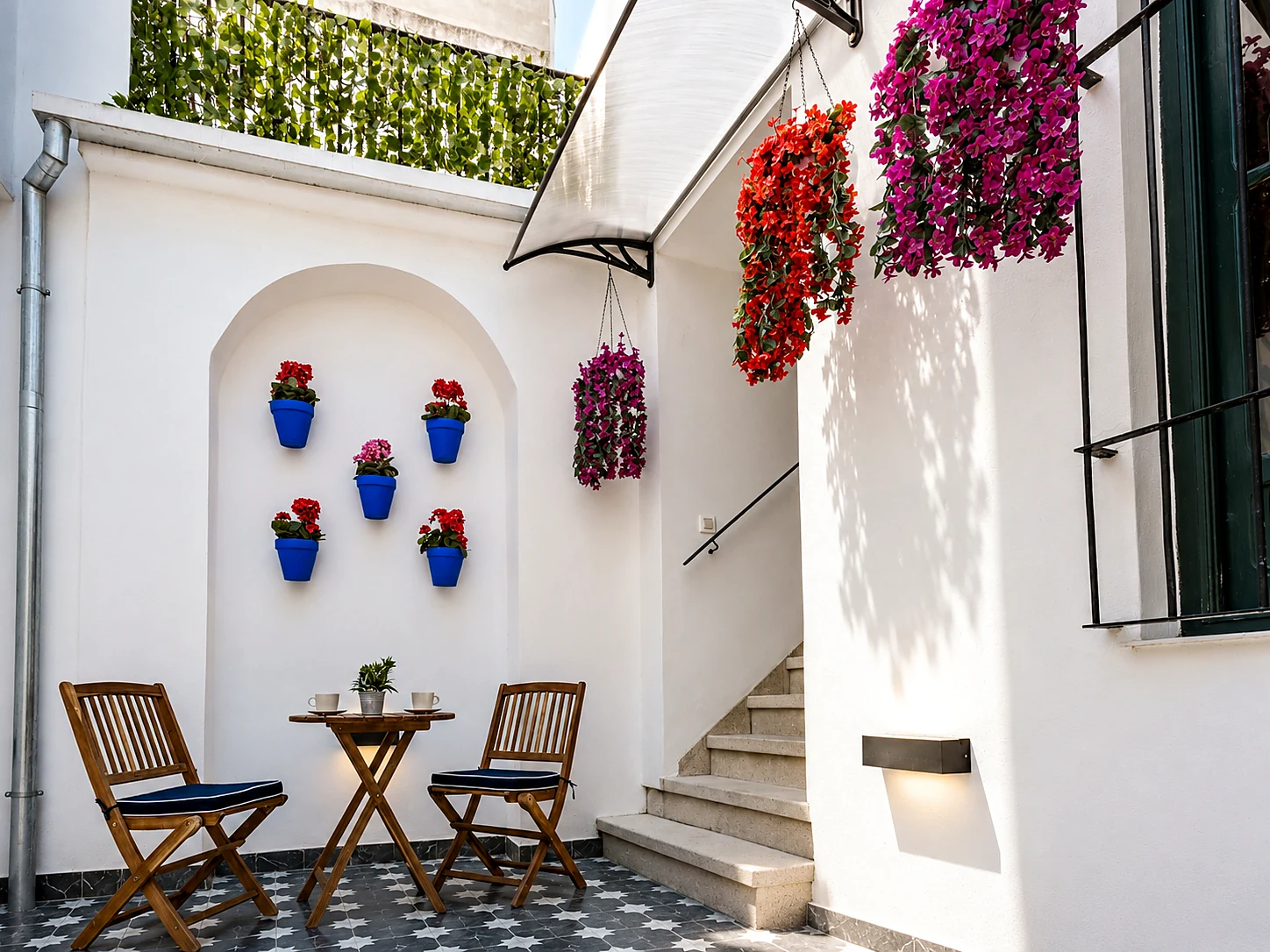 Patio con flores de Alquivir Suites